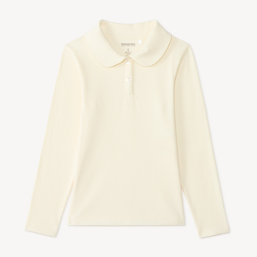 Polo de niña de manga larga acanalada 