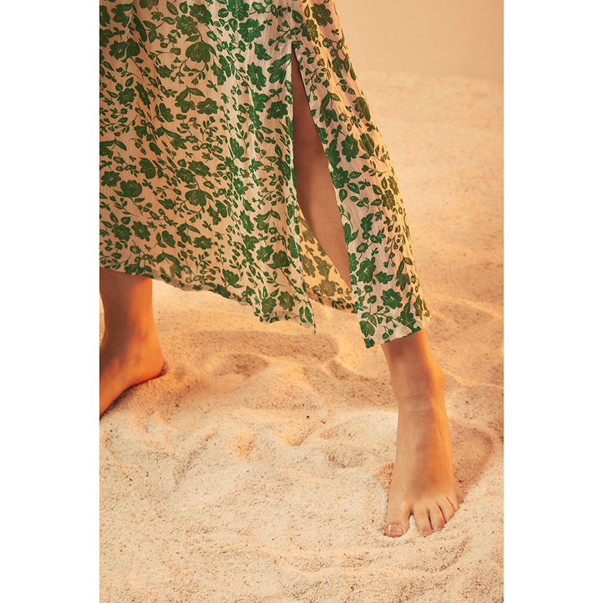 Vestido largo de manga 3/4 con estampado floral para mujer 