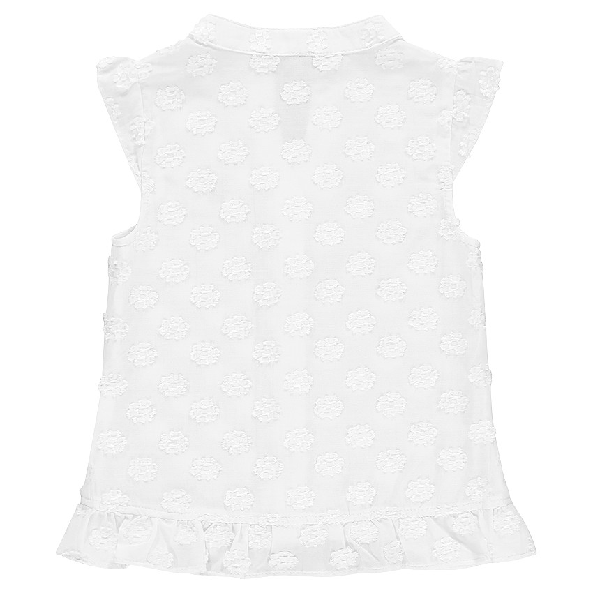 Camisa manga corta cuello Mao con volantes con bordado 