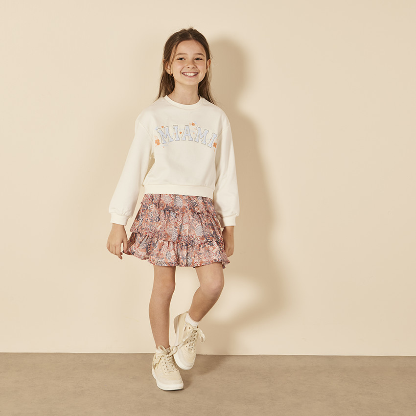 Sudadera crop top oversize estampado Miami para niña 