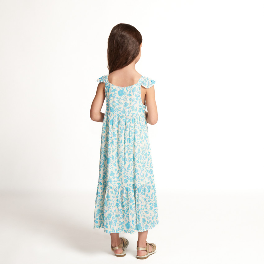 Vestido largo de manga volante con estampado de flores para niña 