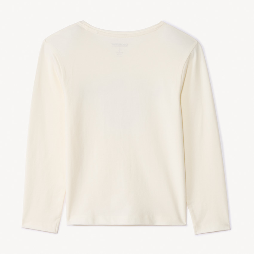 Camiseta de manga larga lisa con parche decorativo para niña 