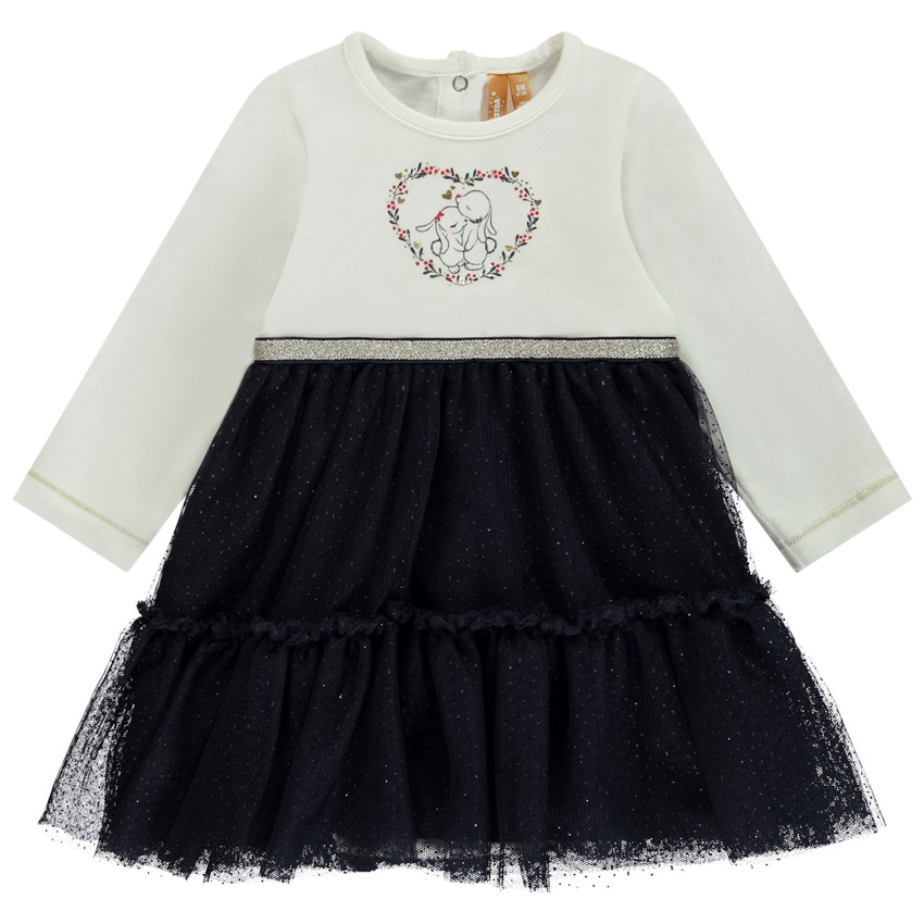 Vestido body de manga larga efecto 2 en 1 de dos materiales para bebé niña 