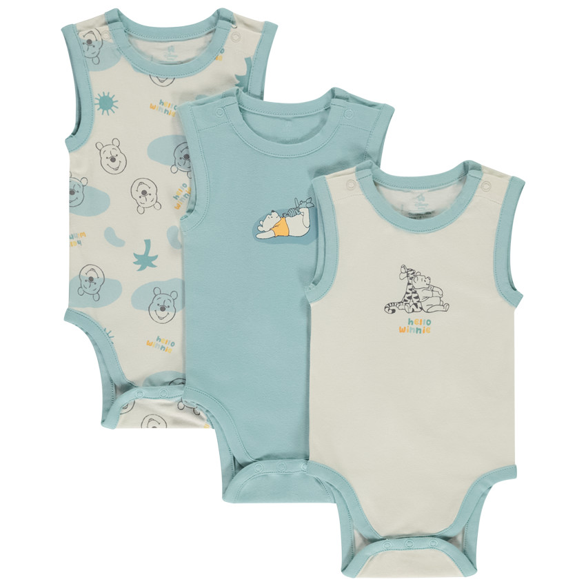 Lote de 3 bodies camiseta sin mangas Winnie Disney para bebe nino Orchestra