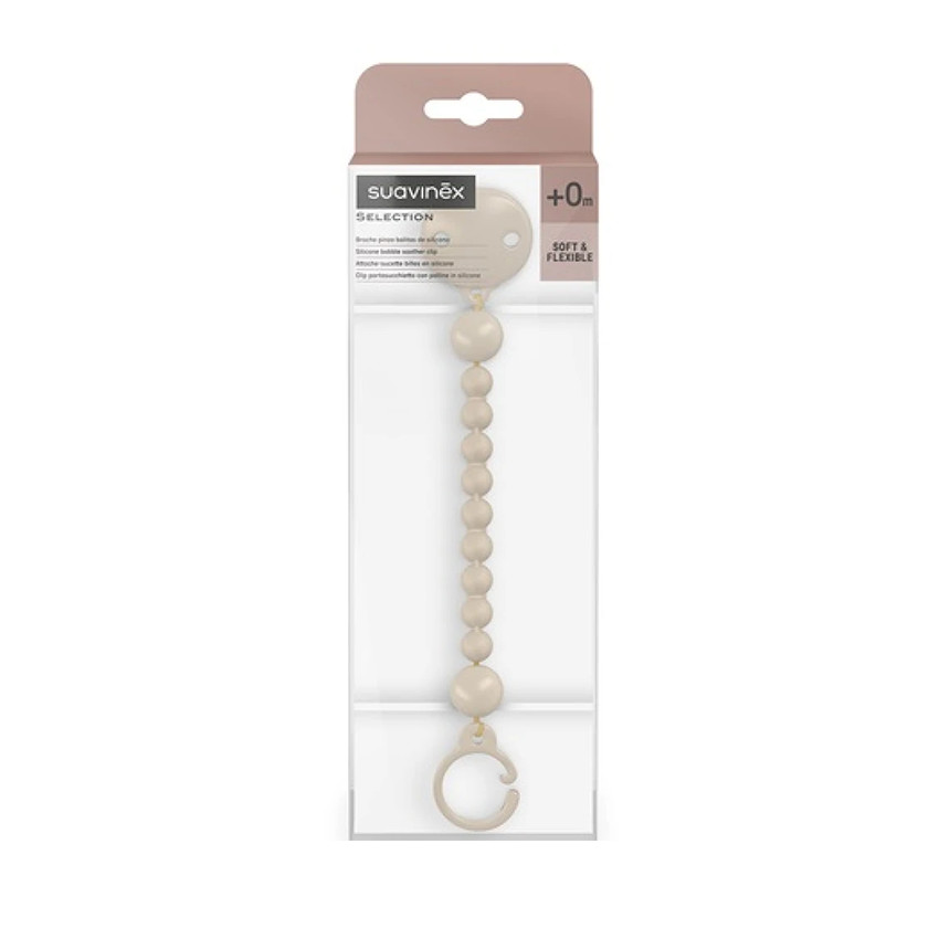 Sujetachupetes con pinza y bolitas silicona Colour Essence beige claro 