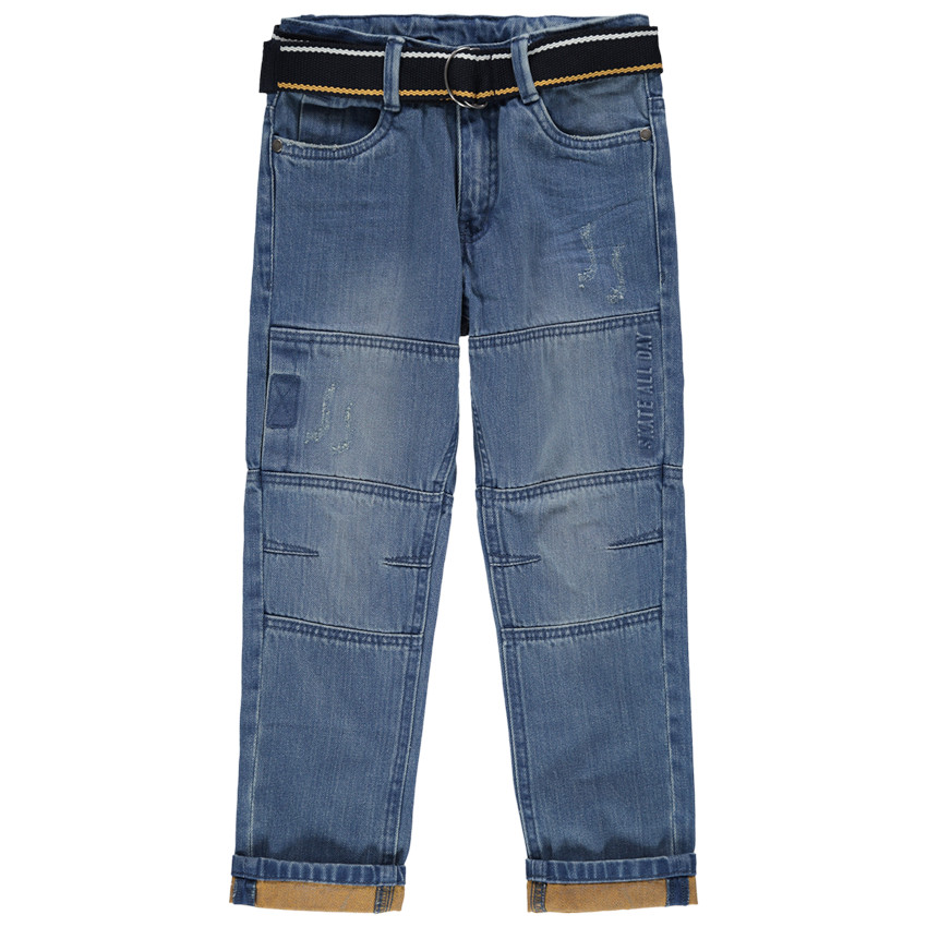 Vaquero recto con efecto desgastado y arrugado con cinturón desmontable que se ajusta 