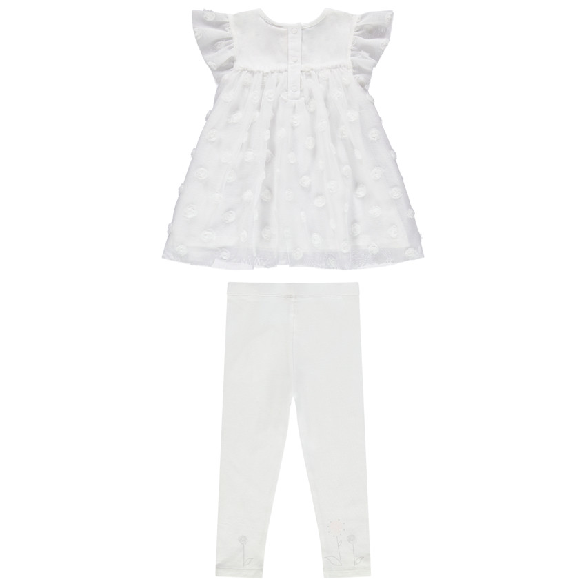 Conjunto de fiesta con túnica de tul con bordado de realce y leggings blancos 