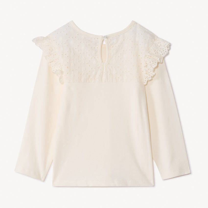 T-shirt manches longues uni à col marin brodé pour bébé fille 