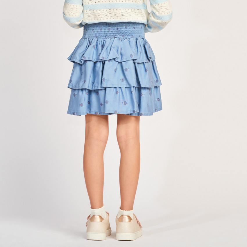 Falda con volantes estampada y cintura smock para niña 