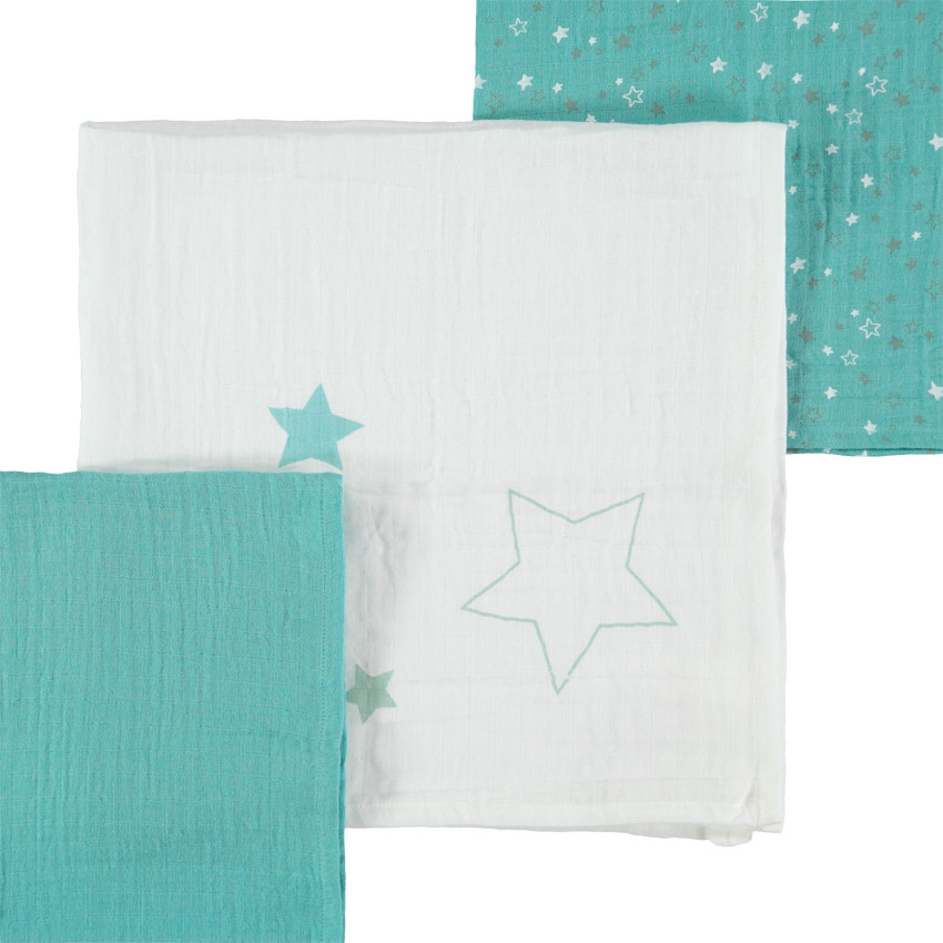 Pack de 3 muselinas de gasa de algodón con estampado de estrellas 