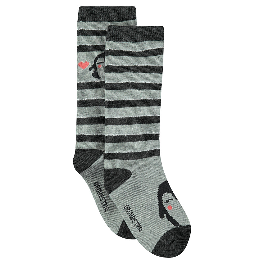 Juego de 2 pares de calcetines altos de rayas con estampado de pinguino 