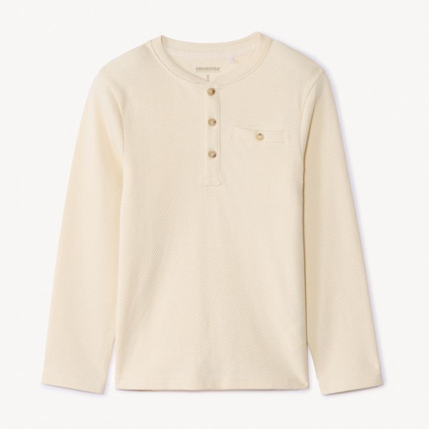 Camiseta de manga larga de punto nido de abeja con cuello tunecino para niño 