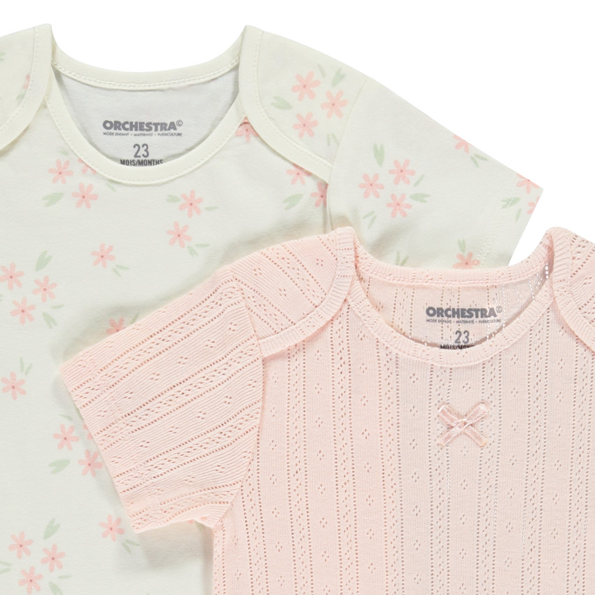 Lote de 5 Bodies de manga corta con diseños variados para niña con aberturas diferentes según la edad.  Additional Lote de 5 Bodies de manga corta con diseños variados para niña con aberturas diferentes según la edad.