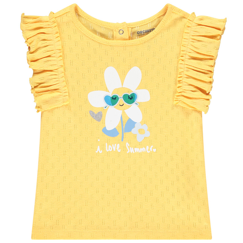 Camiseta de manga corta de punto calado para bebé niña 