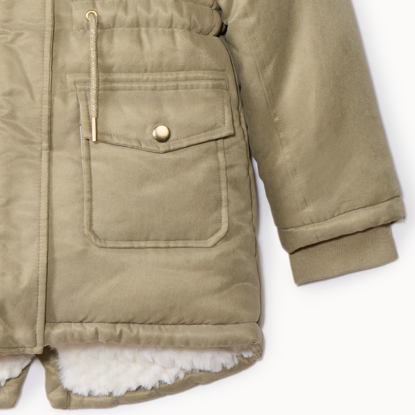 Parka impermeable con capucha y efecto de pelo sintético para niña 