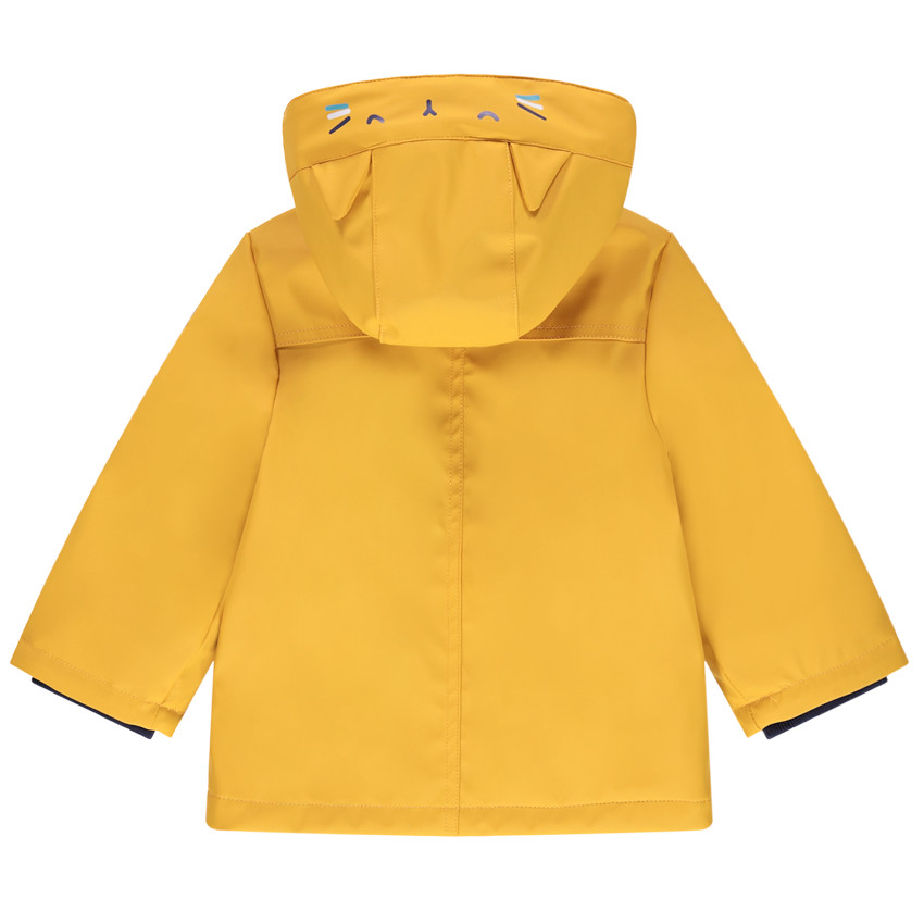 Parka de goma amarilla con forro de punto de rayas 