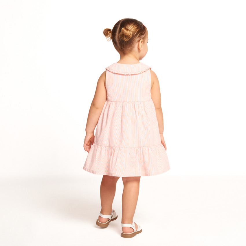 Vestido sin mangas a rayas con cuello claudine para bebé niña 
