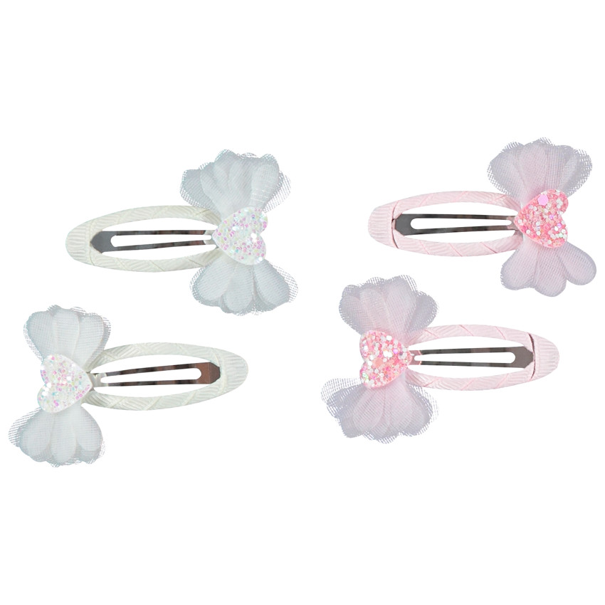 Lote de 4 horquillas con forma de corazón brillante y alas para niña 