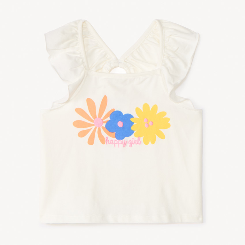 Camiseta sin mangas corta con volantes y espalda nadadora para niña 