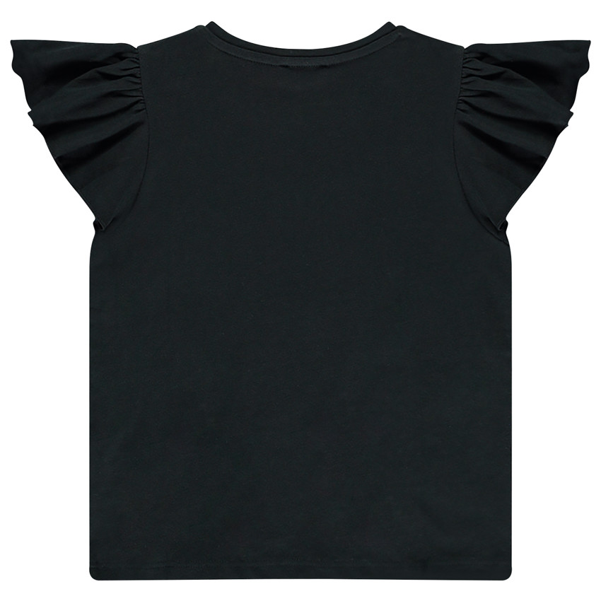 Camiseta de manga corta con volantes y bordado niña 