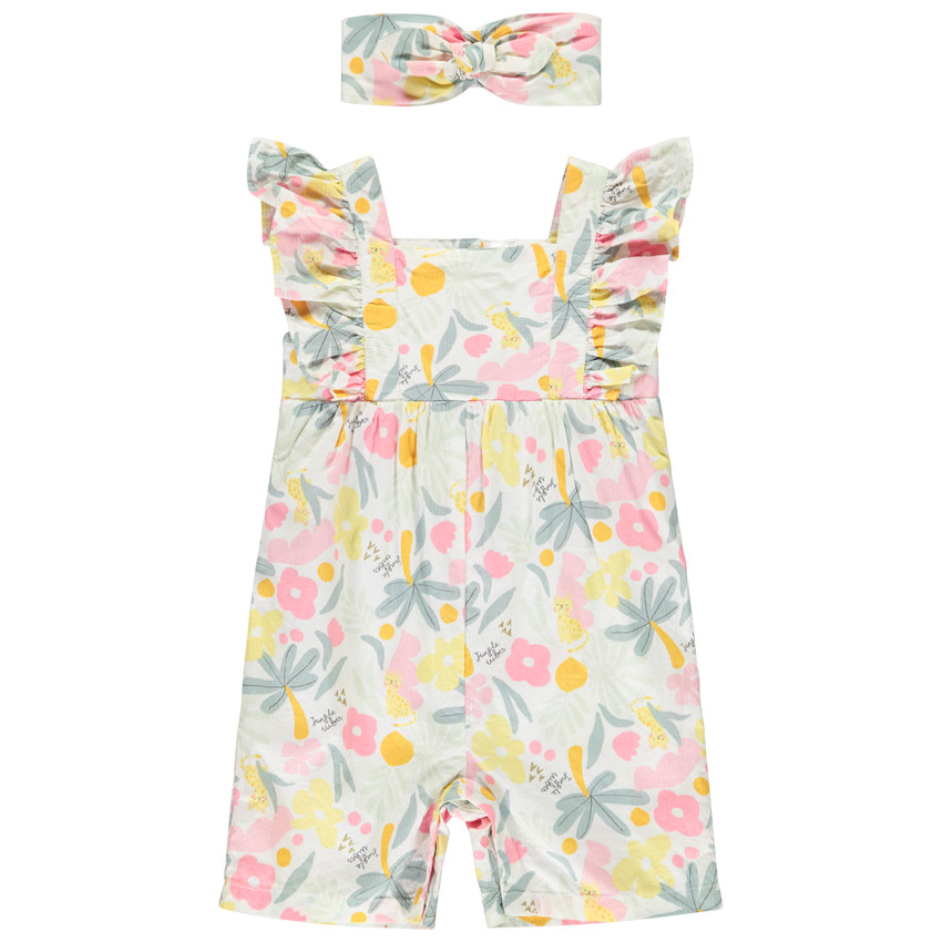 Pelele estampado jungle + banda para bebé niña 