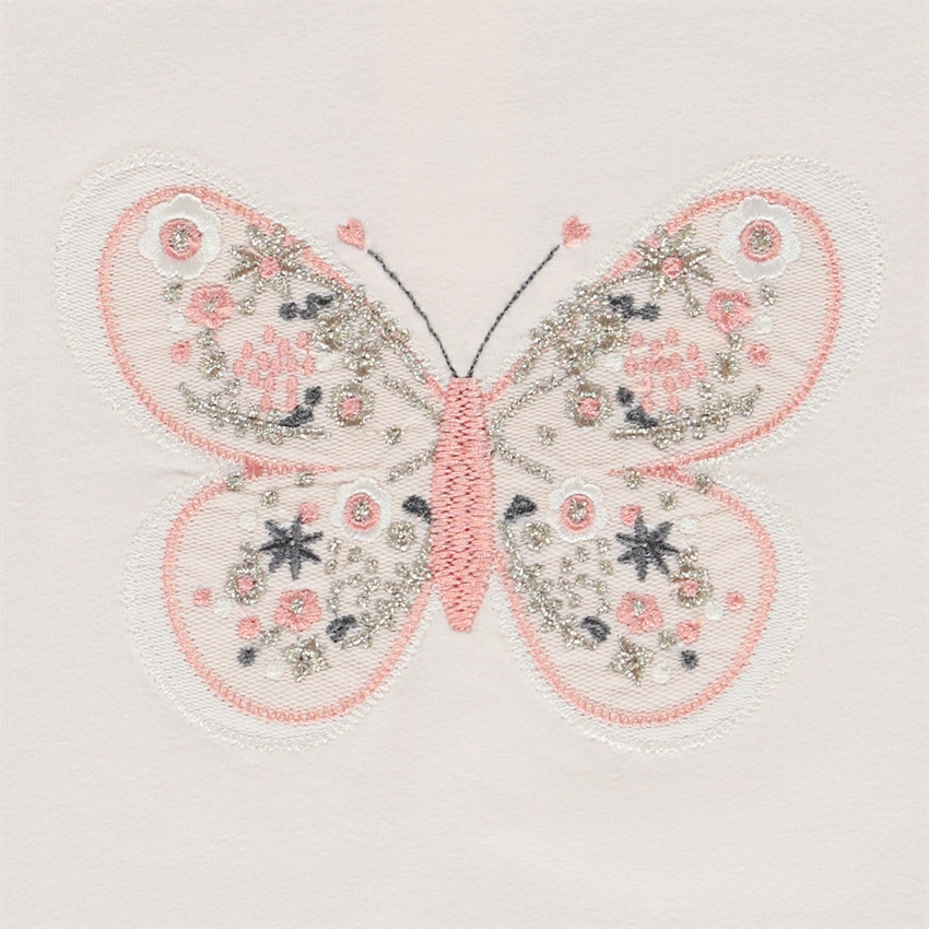 Camiseta manga corta bordado mariposa para bebé niña 