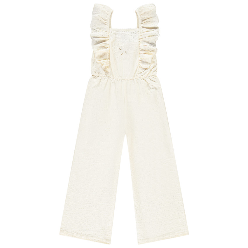 Mono largo con volantes y bordado para niña 