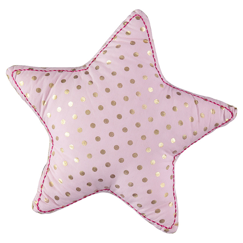 Cojín con forma de estrella y lunares dorados all over 