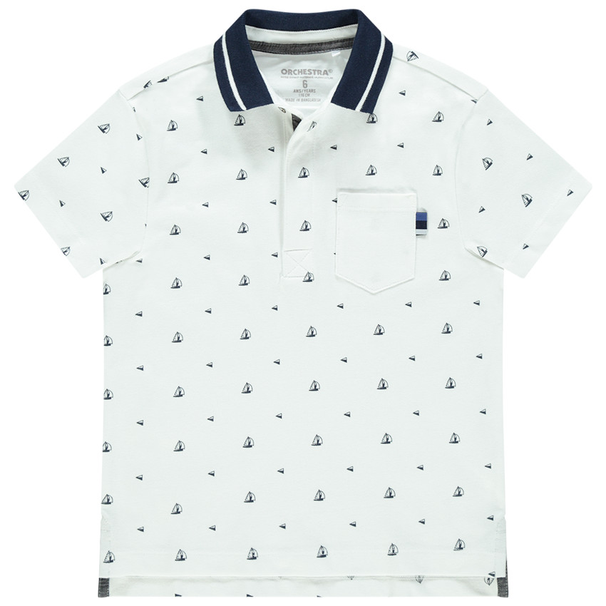 Polo algodón piqué estampado barcos y bolsillo 