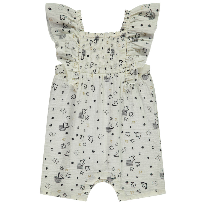 Combinaison larga estampada fantasía pájaros all-over para bebé niña 