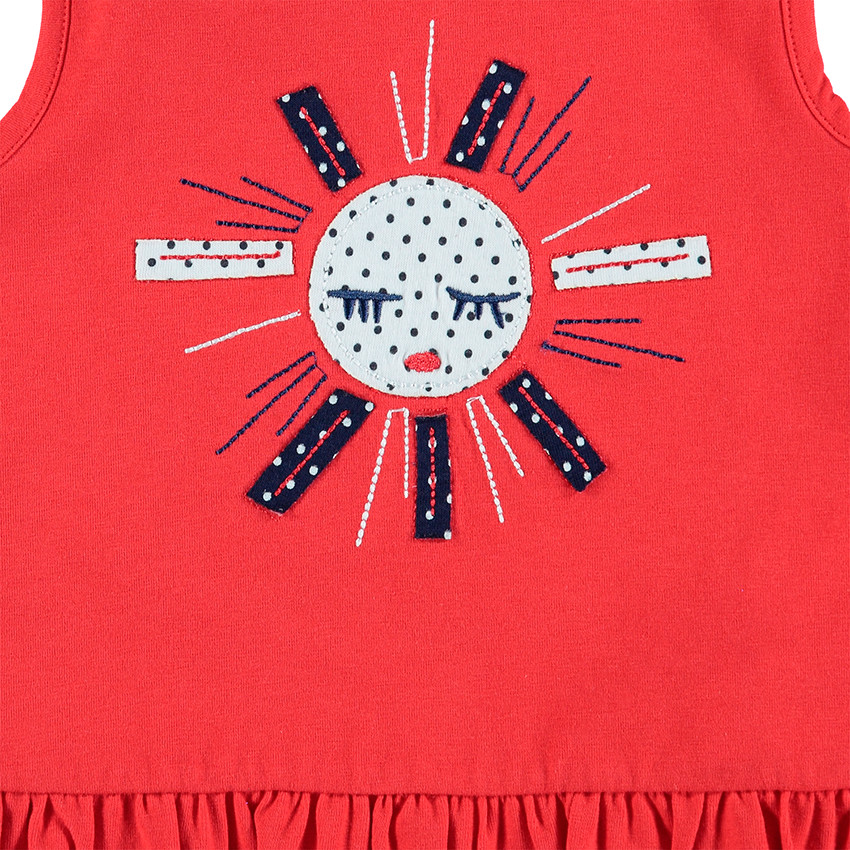 Camiseta de manga corta con volantes de punto y sol bordado  