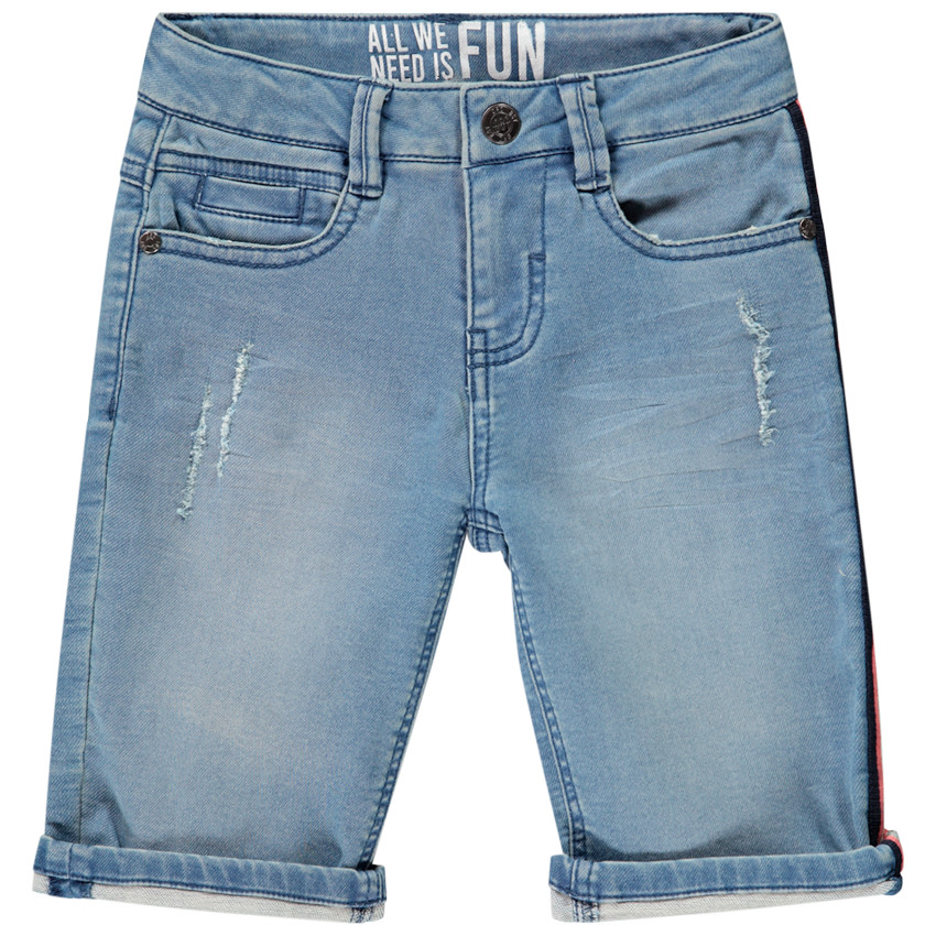 Bermuda jean avec détails used et bande rayée pour garçon  Additional Bermuda jean avec détails used et bande rayée pour garçon