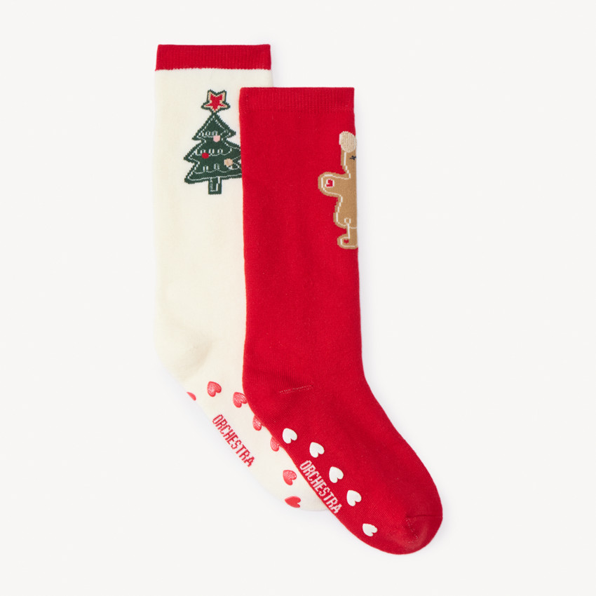 Lot de 2 paires de chaussettes hautes de Noël antidérapantes pour fille 