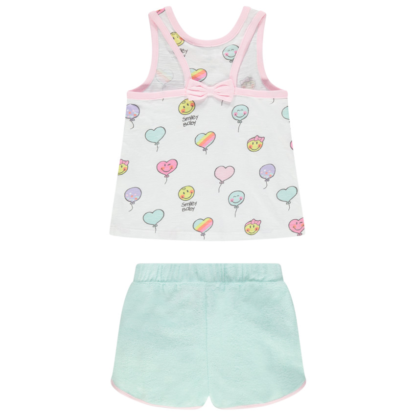 Conjunto con camiseta y Smiley estampado all over con pantalón corto de esponja 