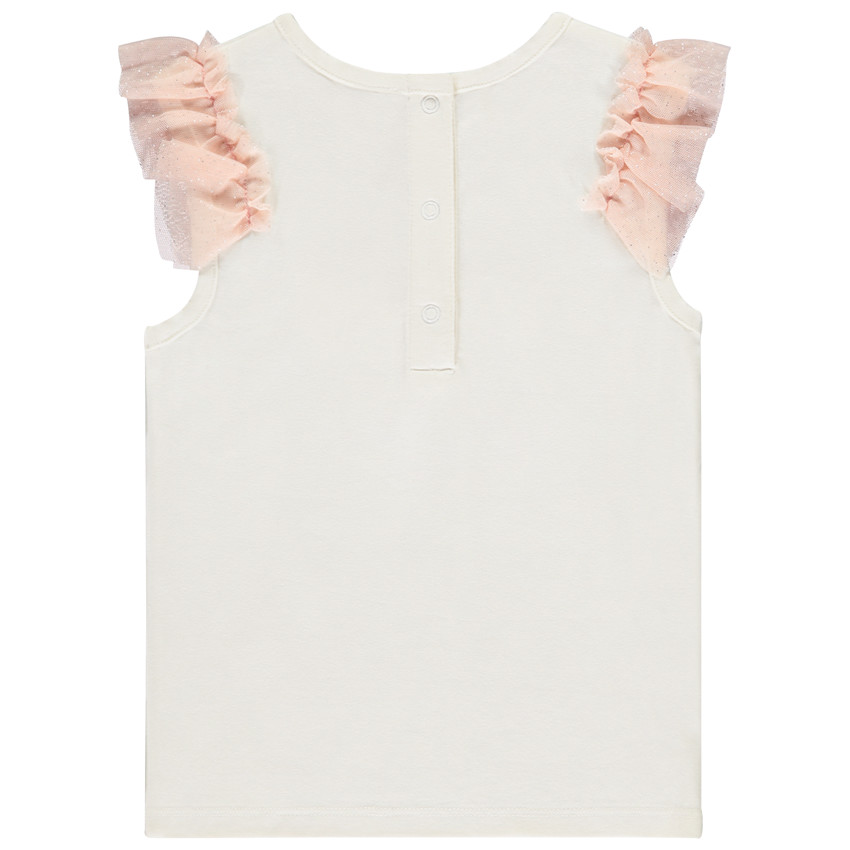 Camiseta de manga corta con parche de pétalos 3D para niña 