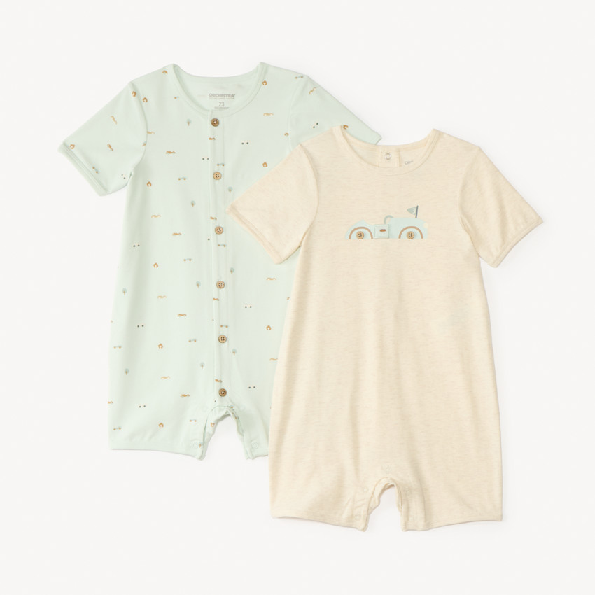 Lote de 2 combishorts con motivo de coches para bebé niño. 