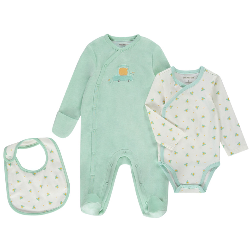 Conjunto de 3 piezas para bebé con estampado de coches y ositos 