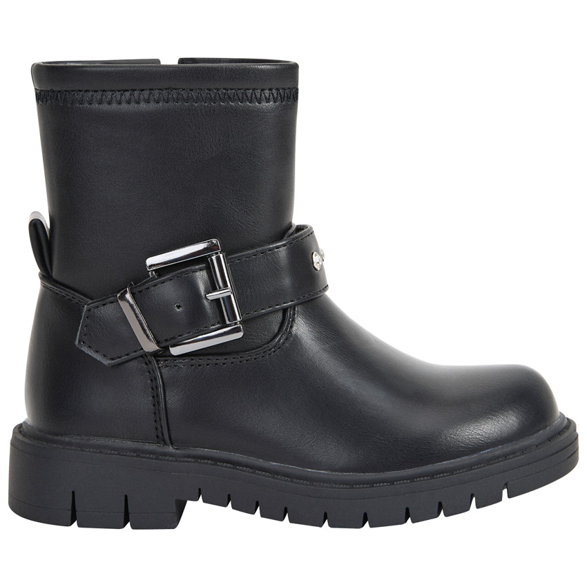 Botines negros con cremallera y hebilla de strass para niña 