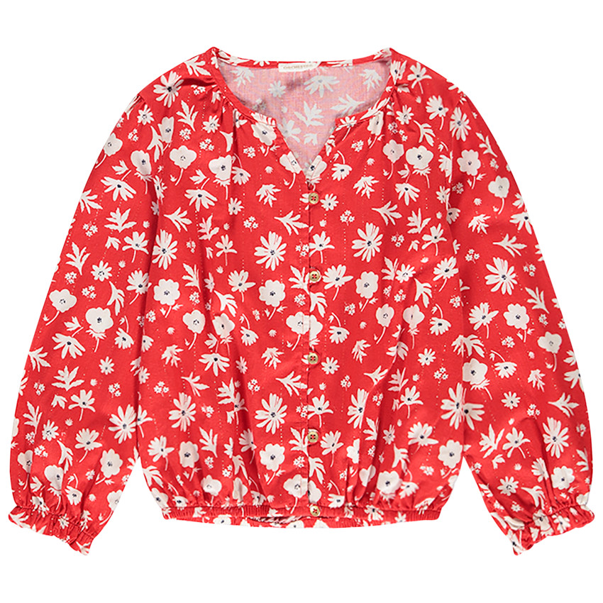 Blusa en twill brillante estampada de flores para niña 