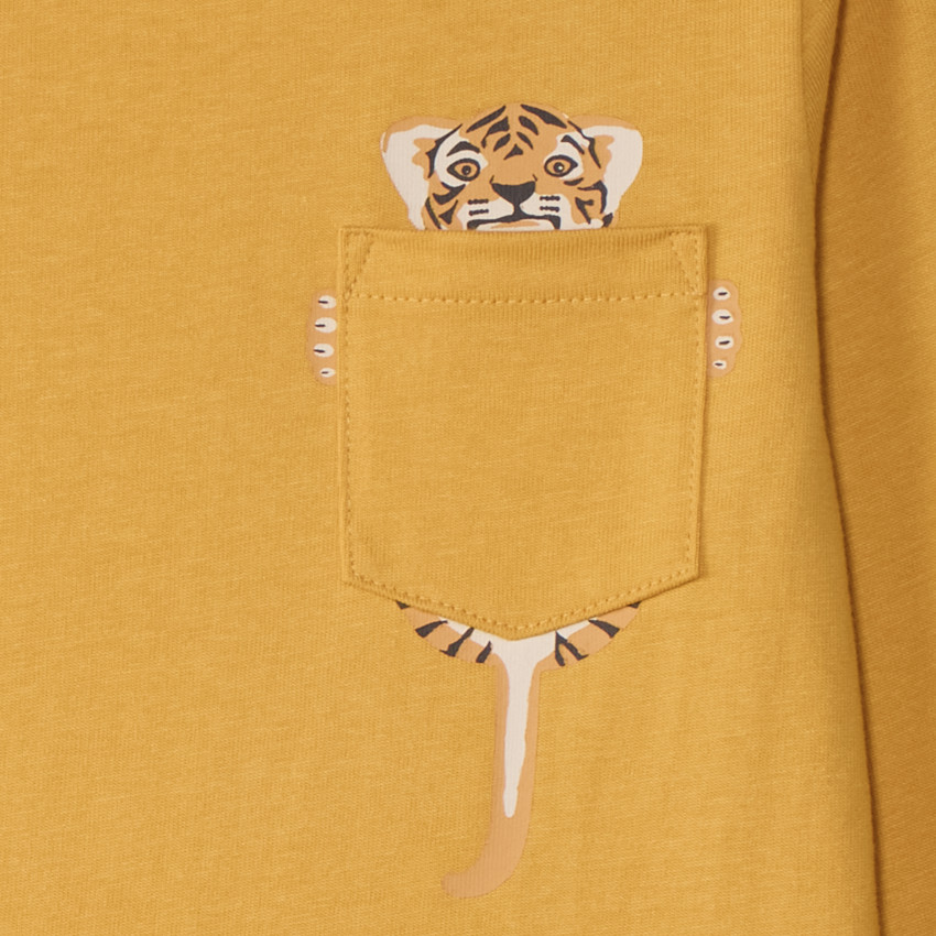 Camiseta de manga larga con bolsillo estampado para bebé niño 
