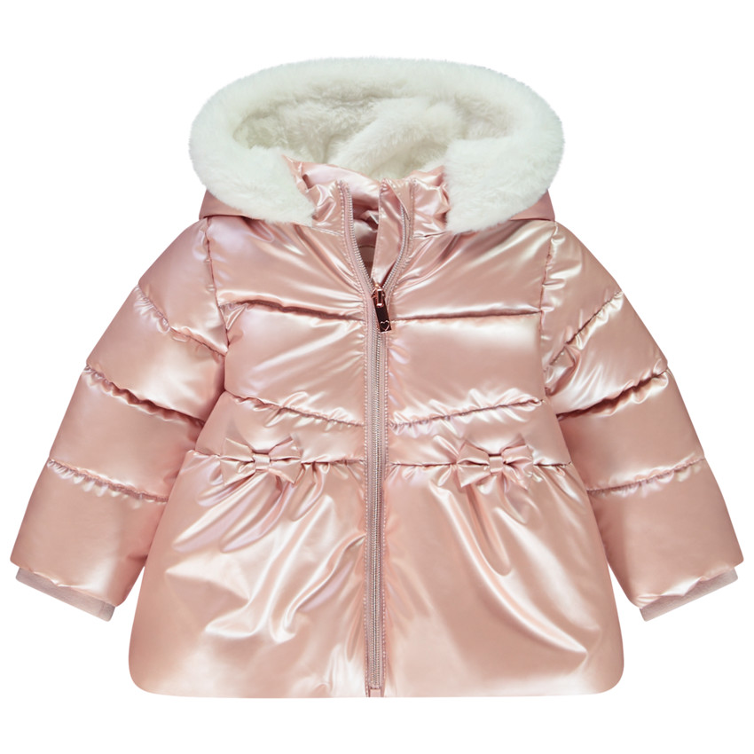 Chaqueta de algodón y sherpa rosa efecto acolchado para bebé niña 