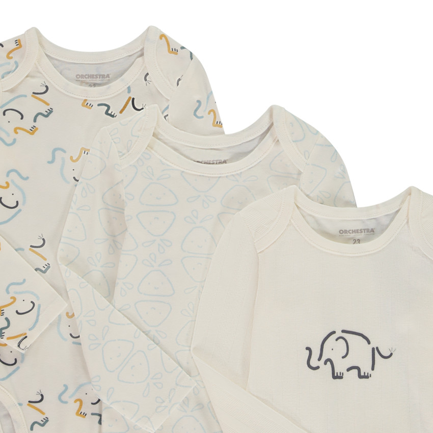 Pack de 7 bodies de manga larga con estampado de elefantes para bebé niño con diferentes aberturas según la edad.  Additional Pack de 7 bodies de manga larga con estampado de elefantes para bebé niño con diferentes aberturas según la edad.