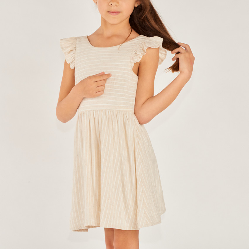 Ropa de rayas de manga corta con espalda en V para niña 
