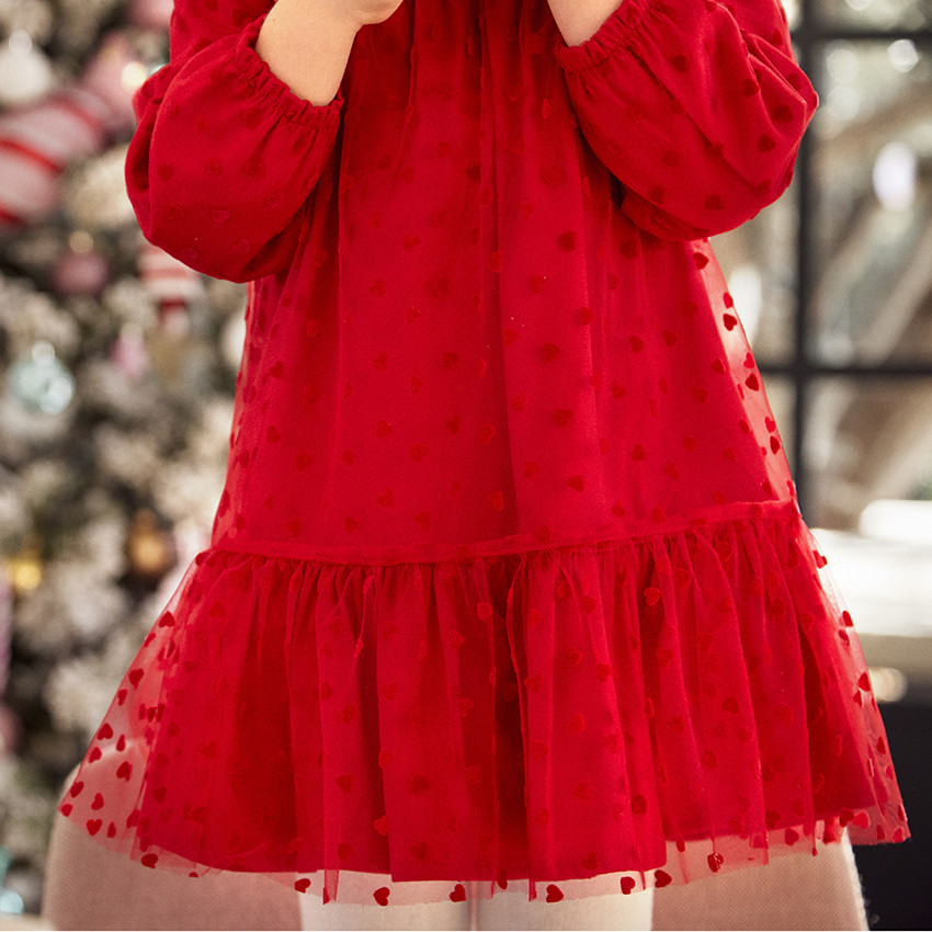 Vestido de fiesta de tul con estampado de corazones para bebé niña 