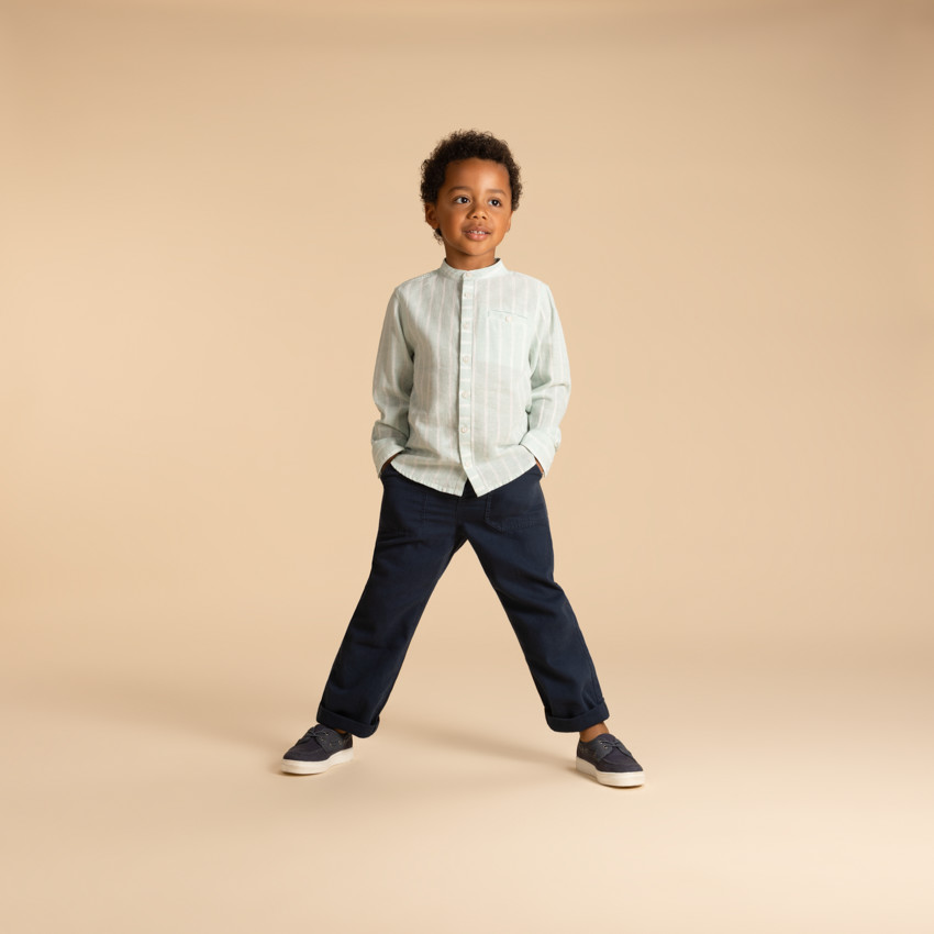 Camisa de manga larga a rayas con cuello mao para niño 