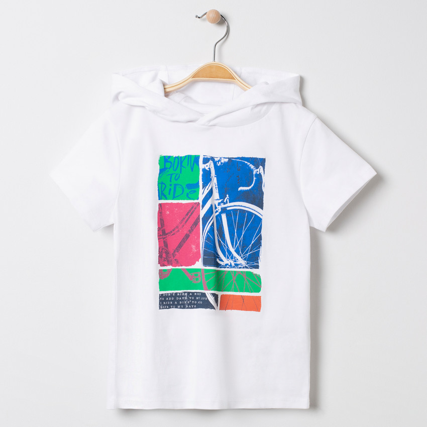 T-shirt manches courtes à capuche print vélo 
