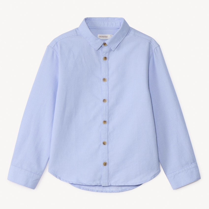 Camisa de manga larga lisa azul celeste para niño 