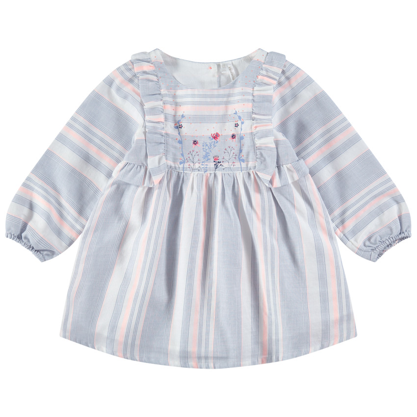 Vestido de manga larga de rayas all over y volantes 