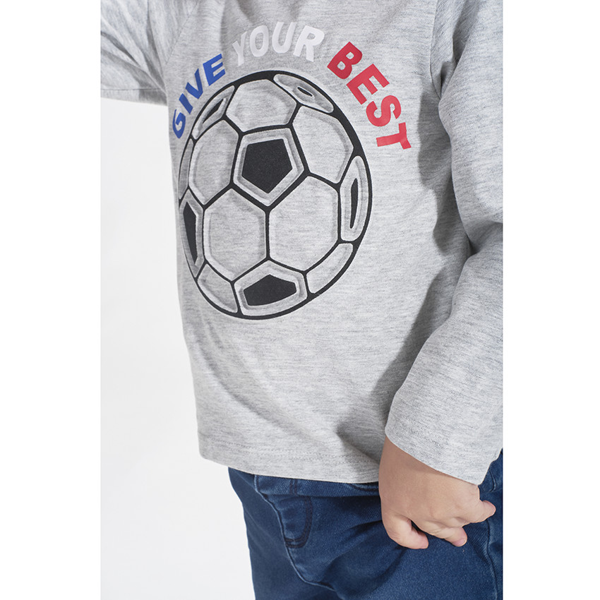 Camiseta de manga larga de punto con estampado de balón fútbol para bebé niño 