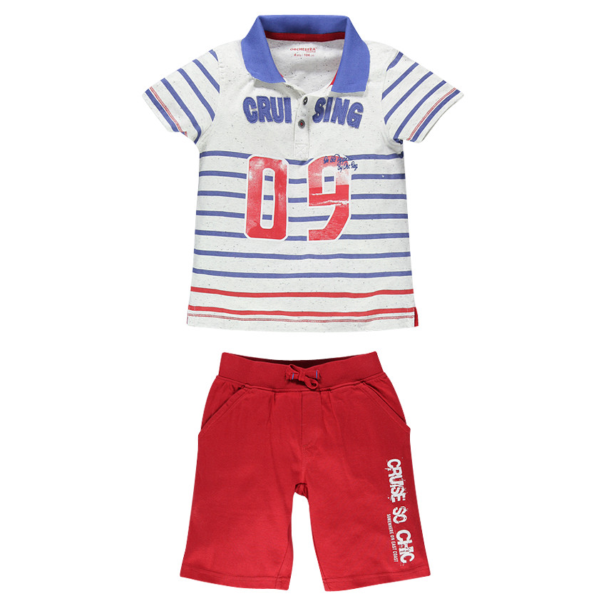 Conjunto de playa polo con rayas bermuda de felpa 